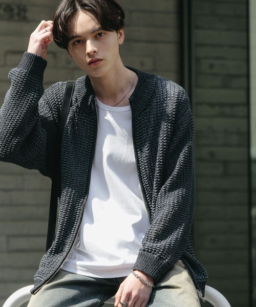 SENSE OF PLACE by URBAN RESEARCH（センスオブプレイスバイアーバンリサーチ）の「『ユニセックス』『洗濯可』シアーメッシュドライバーズカーディガン（カーディガン/ボレロ・メンズ・ブラック/アイボリー/ミント・LARGE/MEDIUM）」の20枚目の写真