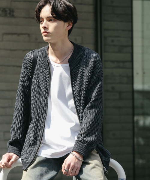 SENSE OF PLACE by URBAN RESEARCH（センスオブプレイスバイアーバンリサーチ）の「『ユニセックス』『洗濯可』シアーメッシュドライバーズカーディガン（カーディガン/ボレロ・メンズ・ブラック/アイボリー/ミント・LARGE/MEDIUM）」の21枚目の写真