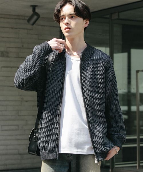 SENSE OF PLACE by URBAN RESEARCH（センスオブプレイスバイアーバンリサーチ）の「『ユニセックス』『洗濯可』シアーメッシュドライバーズカーディガン（カーディガン/ボレロ・メンズ・ブラック/アイボリー/ミント・LARGE/MEDIUM）」の22枚目の写真