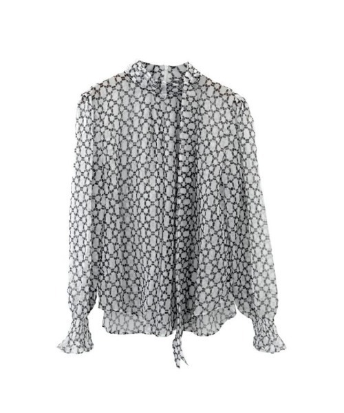 aquagarage（アクアガレージ）の「総柄長袖ボウタイブラウス（シャツ/ブラウス・レディース・ホワイト/ブラック・L/M）」の9枚目の写真