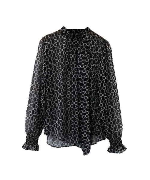 aquagarage（アクアガレージ）の「総柄長袖ボウタイブラウス（シャツ/ブラウス・レディース・ホワイト/ブラック・L/M）」の8枚目の写真