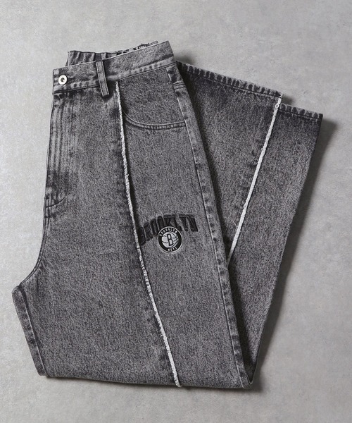 セール】【NBA】別注/切り替えフリンジワイドデニムパンツ（デニム