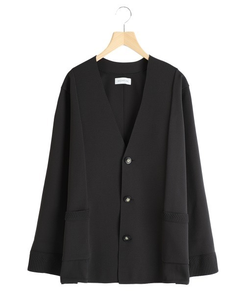 BALLAST ARK（バラストアーク）の「BALLAST ARK / バラストアーク：ECO BLUE KNIT JACKET：BA11-KJ01[AST]（ノーカラージャケット・メンズ・ネイビー/チャコール・L/M）」の2枚目の写真