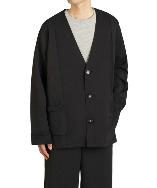 BALLAST ARK（バラストアーク）の「BALLAST ARK / バラストアーク：ECO BLUE KNIT JACKET：BA11-KJ01[AST]（ノーカラージャケット・メンズ・ネイビー/チャコール・L/M）」の12枚目の写真
