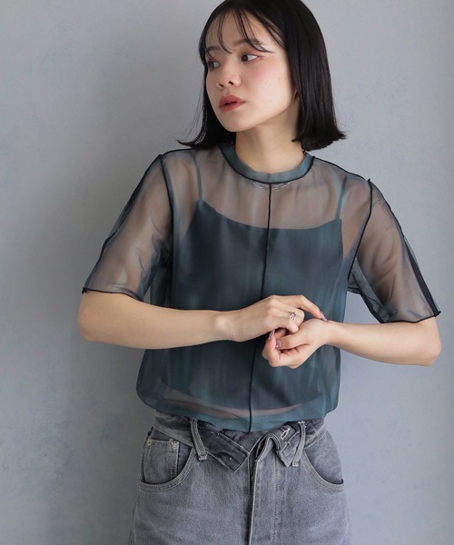 cheriella（シェリエラ）の「【cheriella】前後2WAYウェーブホールマーブルシアートップス半袖 2-WAY WAVE HOLE MARBLE SHEER SHORT TOPS（Tシャツ/カットソー・レディース・グリーン/カーキ/ワイン/チャコールグレー/ブルー/ベージュ・M）」の14枚目の写真