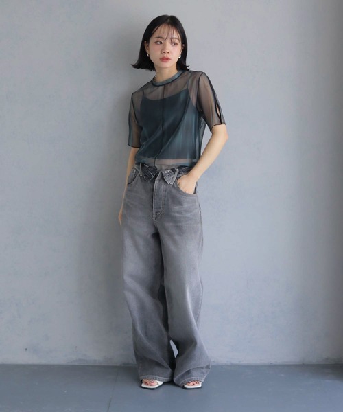 cheriella（シェリエラ）の「【cheriella】前後2WAYウェーブホールマーブルシアートップス半袖 2-WAY WAVE HOLE MARBLE SHEER SHORT TOPS（Tシャツ/カットソー・レディース・グリーン/カーキ/ワイン/チャコールグレー/ブルー/ベージュ・M）」の21枚目の写真