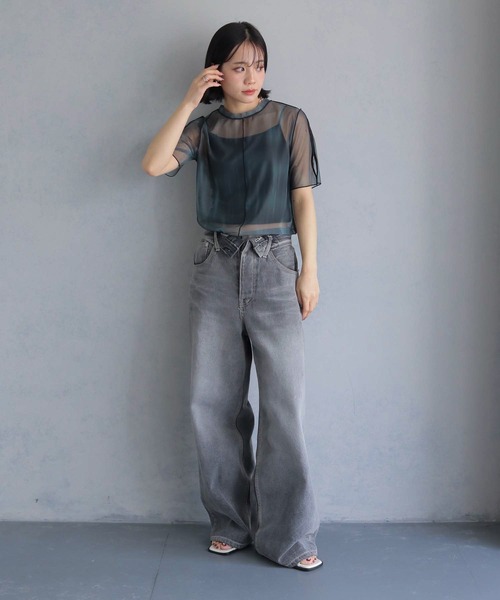 cheriella（シェリエラ）の「【cheriella】前後2WAYウェーブホールマーブルシアートップス半袖 2-WAY WAVE HOLE MARBLE SHEER SHORT TOPS（Tシャツ/カットソー・レディース・グリーン/カーキ/ワイン/チャコールグレー/ブルー/ベージュ・M）」の22枚目の写真