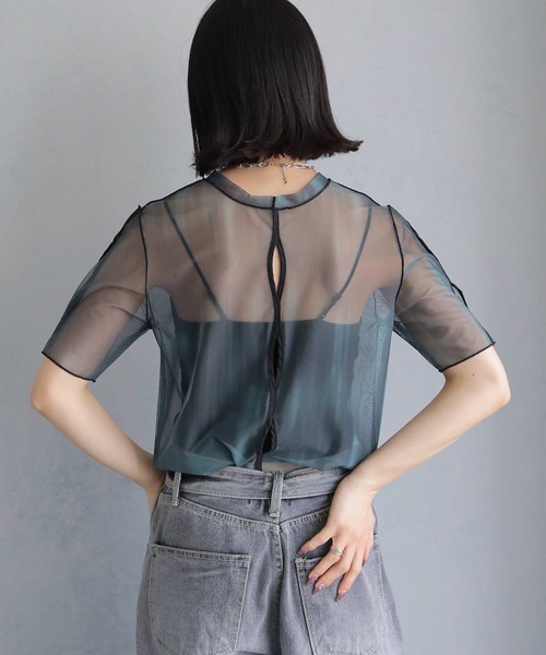 cheriella（シェリエラ）の「【cheriella】前後2WAYウェーブホールマーブルシアートップス半袖 2-WAY WAVE HOLE MARBLE SHEER SHORT TOPS（Tシャツ/カットソー・レディース・グリーン/カーキ/ワイン/チャコールグレー/ブルー/ベージュ・M）」の20枚目の写真