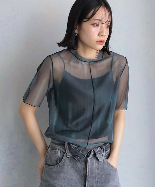 cheriella（シェリエラ）の「【cheriella】前後2WAYウェーブホールマーブルシアートップス半袖 2-WAY WAVE HOLE MARBLE SHEER SHORT TOPS（Tシャツ/カットソー・レディース・グリーン/カーキ/ワイン/チャコールグレー/ブルー/ベージュ・M）」の15枚目の写真
