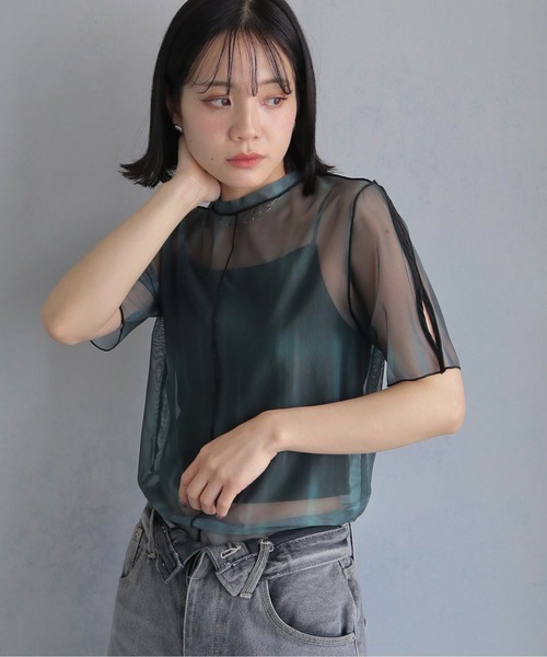 cheriella（シェリエラ）の「【cheriella】前後2WAYウェーブホールマーブルシアートップス半袖 2-WAY WAVE HOLE MARBLE SHEER SHORT TOPS（Tシャツ/カットソー・レディース・グリーン/カーキ/ワイン/チャコールグレー/ブルー/ベージュ・M）」の13枚目の写真