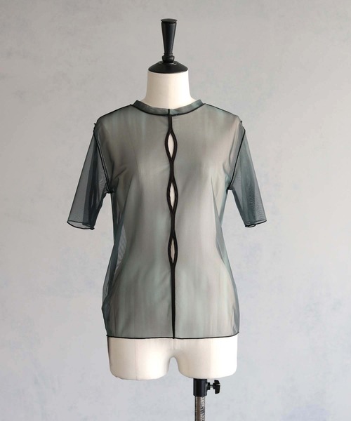 cheriella（シェリエラ）の「【cheriella】前後2WAYウェーブホールマーブルシアートップス半袖 2-WAY WAVE HOLE MARBLE SHEER SHORT TOPS（Tシャツ/カットソー・レディース・グリーン/カーキ/ワイン/チャコールグレー/ブルー/ベージュ・M）」の11枚目の写真