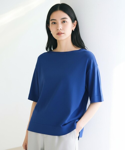 UNFILO（アンフィーロ）の「スゴ機能美 ハーフスリーブ ニット（ニット/セーター・レディース・ホワイト系/ターコイズブルー系/ブラック系2/ベージュ系1/ブラック系/ネイビー系/ネイビー系1/ダークブラウン系/ホワイト系1/ブルー系/ピンク系/ブラウン系・SMALL/MEDIUM）」の11枚目の写真