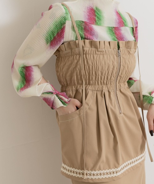 THE GOODLAND MARKET(ザグッドランドマーケット)の「cwtch MULTI LAYERED TIGHT SKIRT(ワンピース・レディース・ピンク/ブラウン/ライトベージュ・FREE)」の5枚目の写真