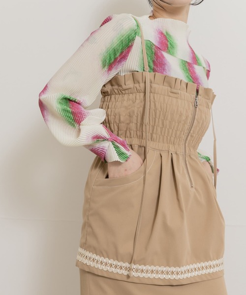 THE GOODLAND MARKET(ザグッドランドマーケット)の「cwtch MULTI LAYERED TIGHT SKIRT(ワンピース・レディース・ピンク/ブラウン/ライトベージュ・FREE)」の7枚目の写真