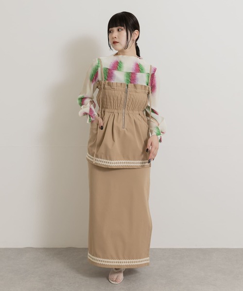 THE GOODLAND MARKET(ザグッドランドマーケット)の「cwtch MULTI LAYERED TIGHT SKIRT(ワンピース・レディース・ピンク/ブラウン/ライトベージュ・FREE)」の11枚目の写真