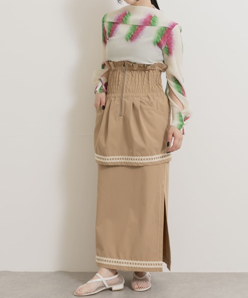 THE GOODLAND MARKET(ザグッドランドマーケット)の「cwtch MULTI LAYERED TIGHT SKIRT(ワンピース・レディース・ピンク/ブラウン/ライトベージュ・FREE)」の12枚目の写真