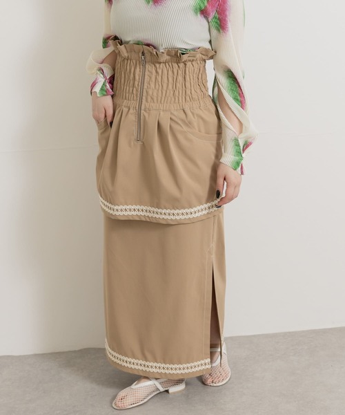 THE GOODLAND MARKET(ザグッドランドマーケット)の「cwtch MULTI LAYERED TIGHT SKIRT(ワンピース・レディース・ピンク/ブラウン/ライトベージュ・FREE)」の14枚目の写真