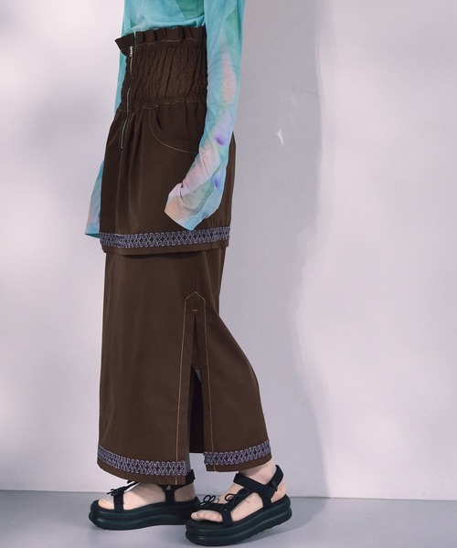 THE GOODLAND MARKET(ザグッドランドマーケット)の「cwtch MULTI LAYERED TIGHT SKIRT(ワンピース・レディース・ピンク/ブラウン/ライトベージュ・FREE)」の16枚目の写真