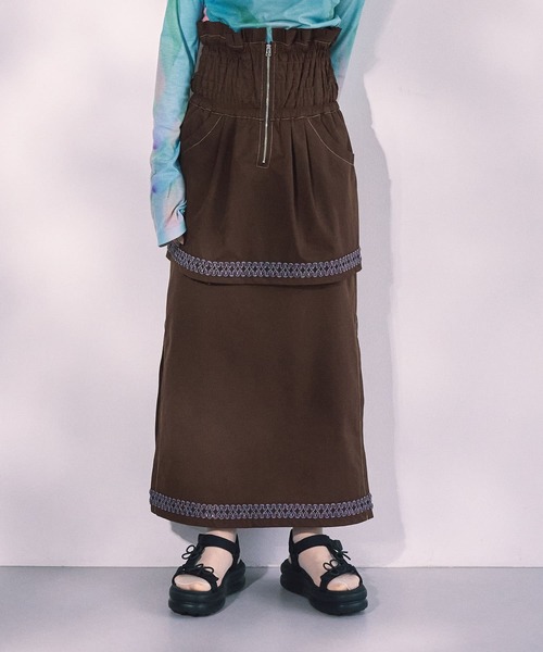 THE GOODLAND MARKET(ザグッドランドマーケット)の「cwtch MULTI LAYERED TIGHT SKIRT(ワンピース・レディース・ピンク/ブラウン/ライトベージュ・FREE)」の17枚目の写真