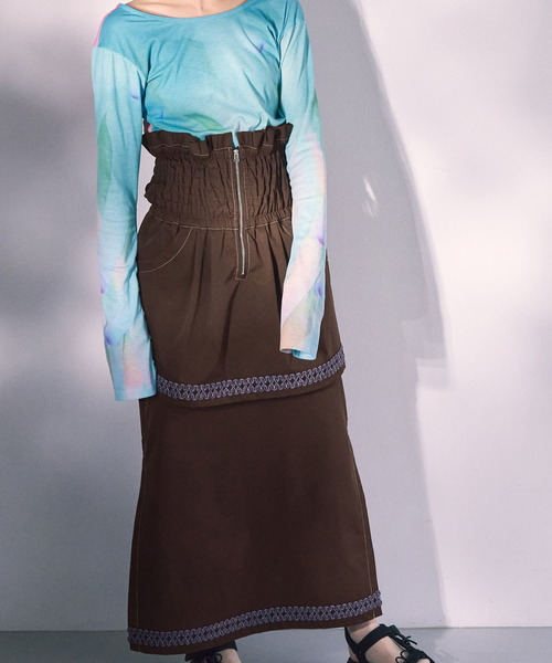 THE GOODLAND MARKET(ザグッドランドマーケット)の「cwtch MULTI LAYERED TIGHT SKIRT(ワンピース・レディース・ピンク/ブラウン/ライトベージュ・FREE)」の18枚目の写真