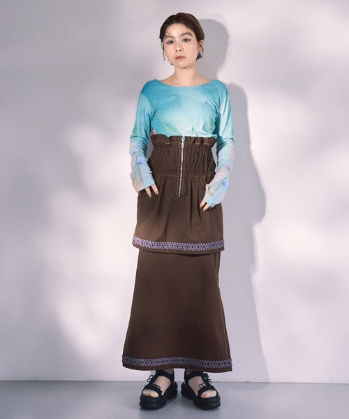 THE GOODLAND MARKET(ザグッドランドマーケット)の「cwtch MULTI LAYERED TIGHT SKIRT(ワンピース・レディース・ピンク/ブラウン/ライトベージュ・FREE)」の19枚目の写真