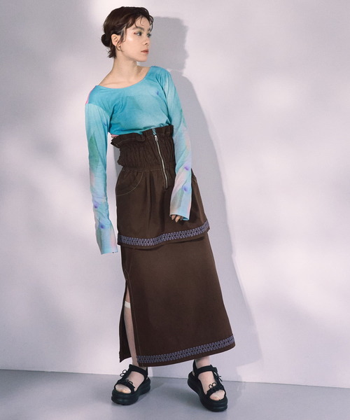 THE GOODLAND MARKET(ザグッドランドマーケット)の「cwtch MULTI LAYERED TIGHT SKIRT(ワンピース・レディース・ピンク/ブラウン/ライトベージュ・FREE)」の20枚目の写真