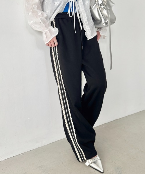 SOLLON.（ソルロン）の「プチレースサイドラインパンツ（スウェットパンツ・レディース・グレー/ネイビー/ブラック/アイボリー/ブラウン/ライトブルー/ピンク・M）」の17枚目の写真