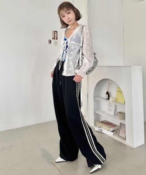 SOLLON.（ソルロン）の「プチレースサイドラインパンツ（スウェットパンツ・レディース・グレー/ネイビー/ブラック/アイボリー/ブラウン/ライトブルー/ピンク・M）」の20枚目の写真