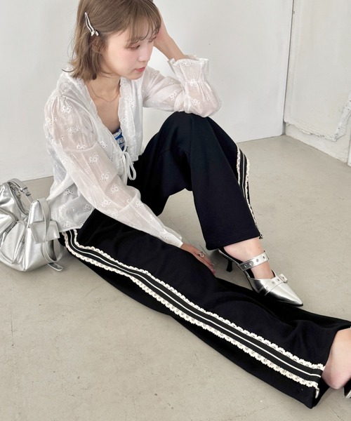 SOLLON.（ソルロン）の「プチレースサイドラインパンツ（スウェットパンツ・レディース・グレー/ネイビー/ブラック/アイボリー/ブラウン/ライトブルー/ピンク・M）」の18枚目の写真