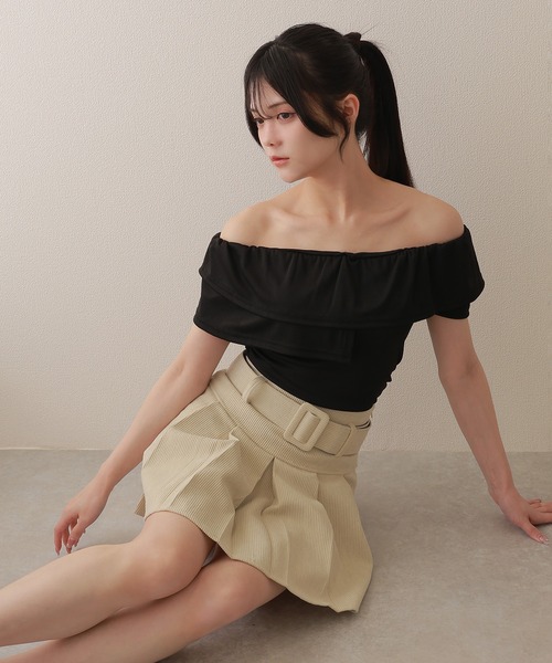 M DOLLY(エムドリー)の「asymmetry frill offshoulder tops/アシンメトリーフリルオフショルダートップス(Tシャツ/カットソー・レディース・ブラック/ブルー/ホワイト/ピンク・S/M)」の12枚目の写真