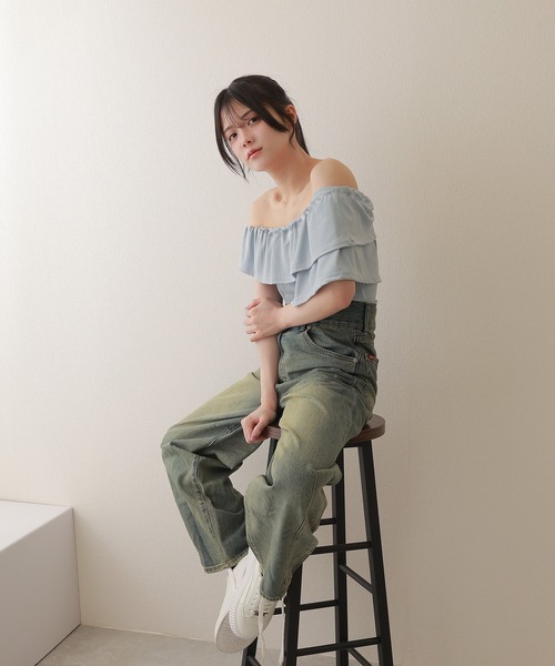 M DOLLY(エムドリー)の「asymmetry frill offshoulder tops/アシンメトリーフリルオフショルダートップス(Tシャツ/カットソー・レディース・ブラック/ブルー/ホワイト/ピンク・S/M)」の16枚目の写真