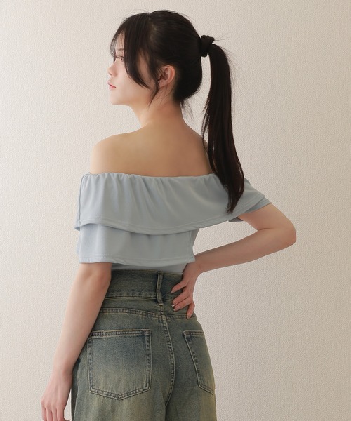M DOLLY(エムドリー)の「asymmetry frill offshoulder tops/アシンメトリーフリルオフショルダートップス(Tシャツ/カットソー・レディース・ブラック/ブルー/ホワイト/ピンク・S/M)」の17枚目の写真