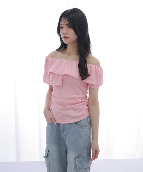 M DOLLY(エムドリー)の「asymmetry frill offshoulder tops/アシンメトリーフリルオフショルダートップス(Tシャツ/カットソー・レディース・ブラック/ブルー/ホワイト/ピンク・S/M)」の18枚目の写真