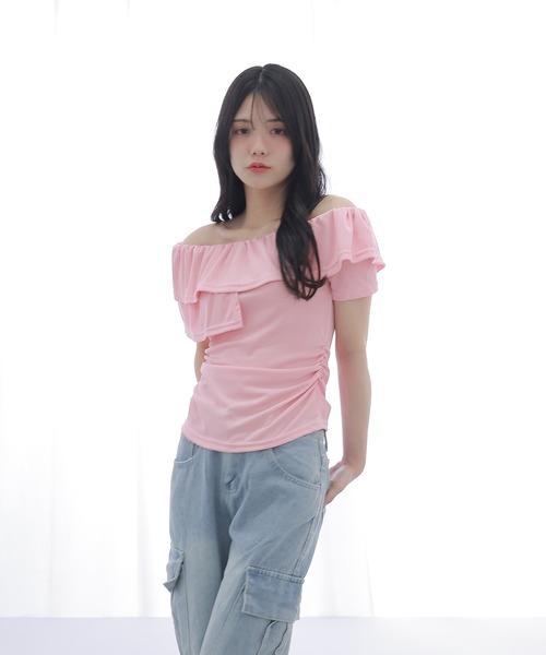 M DOLLY(エムドリー)の「asymmetry frill offshoulder tops/アシンメトリーフリルオフショルダートップス(Tシャツ/カットソー・レディース・ブラック/ブルー/ホワイト/ピンク・S/M)」の19枚目の写真