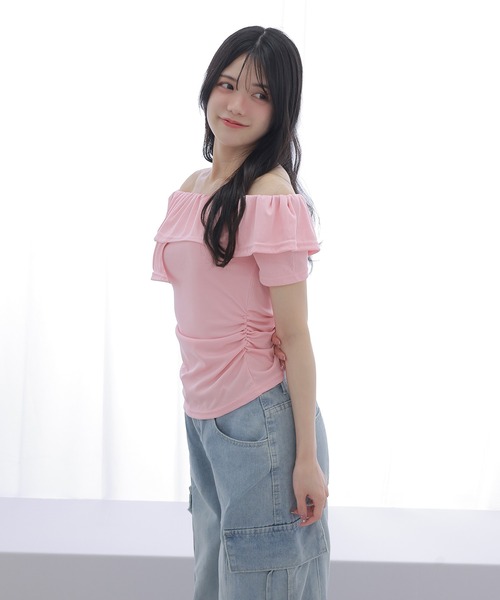 M DOLLY(エムドリー)の「asymmetry frill offshoulder tops/アシンメトリーフリルオフショルダートップス(Tシャツ/カットソー・レディース・ブラック/ブルー/ホワイト/ピンク・S/M)」の21枚目の写真