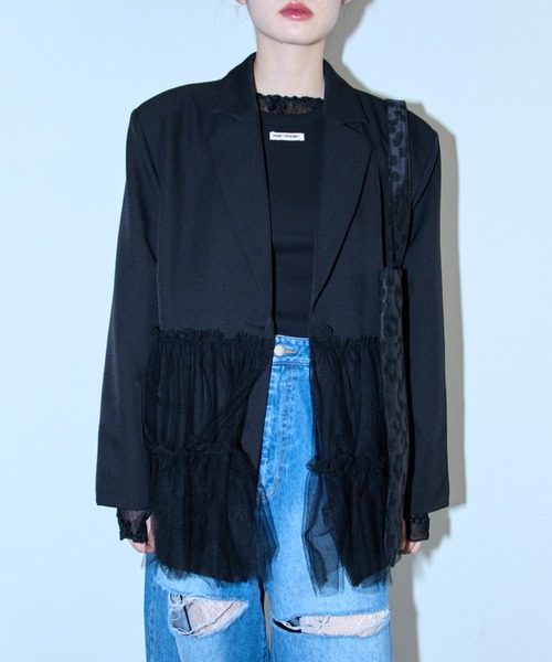HONEY MI HONEY(ハニーミーハニー)の「tulle peplum jacket(テーラードジャケット・レディース・グレー/ブラック/ベージュ・FREE)」の2枚目の写真