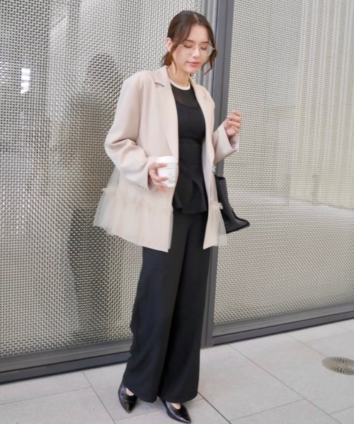 HONEY MI HONEY(ハニーミーハニー)の「tulle peplum jacket(テーラードジャケット・レディース・グレー/ブラック/ベージュ・FREE)」の4枚目の写真