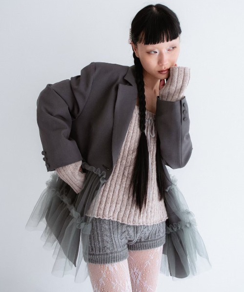 HONEY MI HONEY(ハニーミーハニー)の「tulle peplum jacket(テーラードジャケット・レディース・グレー/ブラック/ベージュ・FREE)」の6枚目の写真