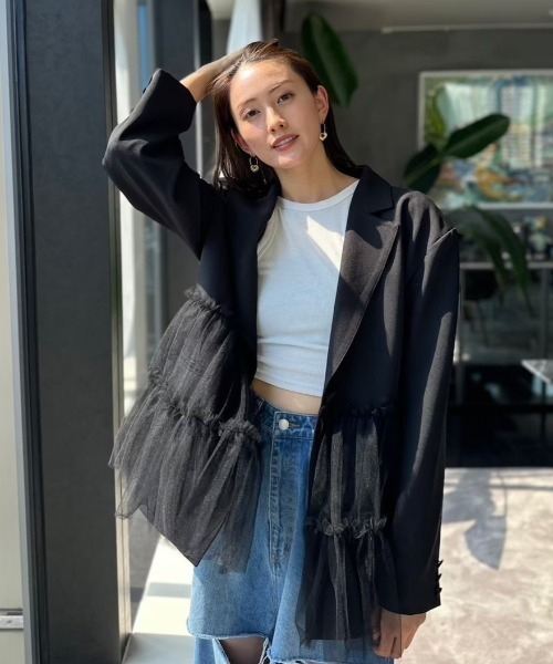HONEY MI HONEY(ハニーミーハニー)の「tulle peplum jacket(テーラードジャケット・レディース・グレー/ブラック/ベージュ・FREE)」の13枚目の写真