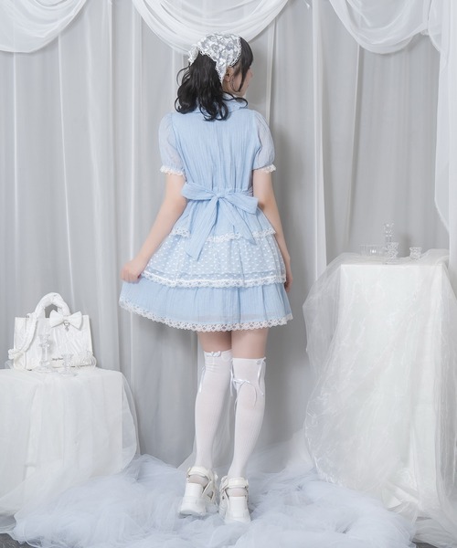 Honey Cinnamon（ハニーシナモン）の「シアーチェックフリルワンピース（ワンピース・レディース・ホワイト/サックスブルー・FREE）」の3枚目の写真