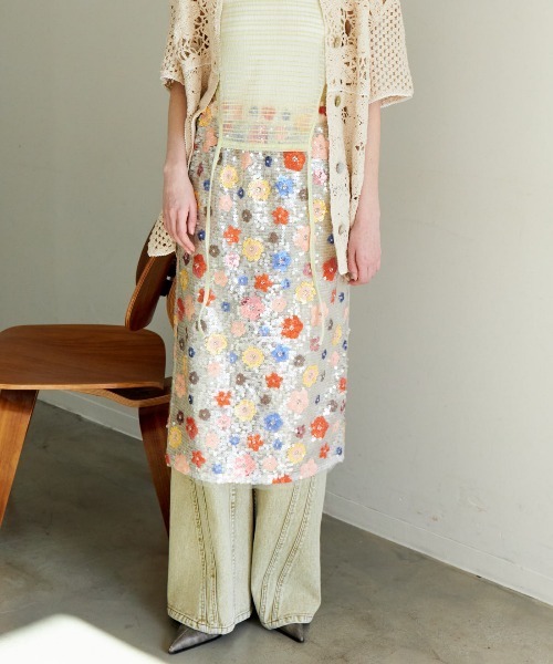 Colorful Flower Sequin Skirt/カラフルフラワースパンコール