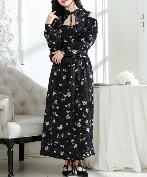 Lace Ladies(レースレディース)の「花柄 襟付き オフショル風 デザイン ロング ワンピース(ワンピース・レディース・ベージュ/ラベンダー/ブラック・S/FREE)」の9枚目の写真