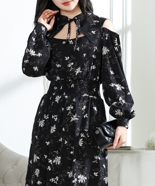 Lace Ladies(レースレディース)の「花柄 襟付き オフショル風 デザイン ロング ワンピース(ワンピース・レディース・ベージュ/ラベンダー/ブラック・S/FREE)」の10枚目の写真