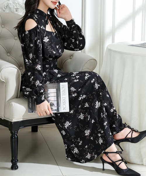 Lace Ladies(レースレディース)の「花柄 襟付き オフショル風 デザイン ロング ワンピース(ワンピース・レディース・ベージュ/ラベンダー/ブラック・S/FREE)」の13枚目の写真
