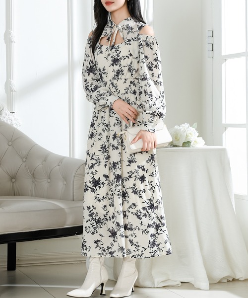 Lace Ladies(レースレディース)の「花柄 襟付き オフショル風 デザイン ロング ワンピース(ワンピース・レディース・ベージュ/ラベンダー/ブラック・S/FREE)」の14枚目の写真