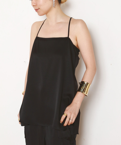 AP STUDIO（エーピーストゥディオ）の「サテンジョーゼットキャミソール（キャミソール・レディース・ブラック・FREE）」の2枚目の写真