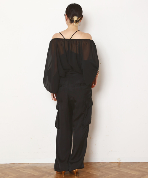 AP STUDIO（エーピーストゥディオ）の「サテンジョーゼットキャミソール（キャミソール・レディース・ブラック・FREE）」の4枚目の写真