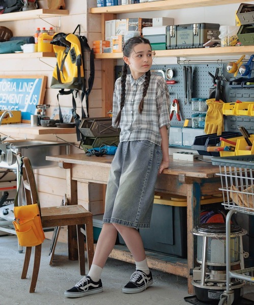 GLOBAL WORK（グローバルワーク）の「イージーDRYシアーシャツ半袖/452263（シャツ/ブラウス・キッズ・オフホワイト/チェック/パープル/グリーン/ブルー系その他・130cm/140cm/150cm/160cm）」の5枚目の写真