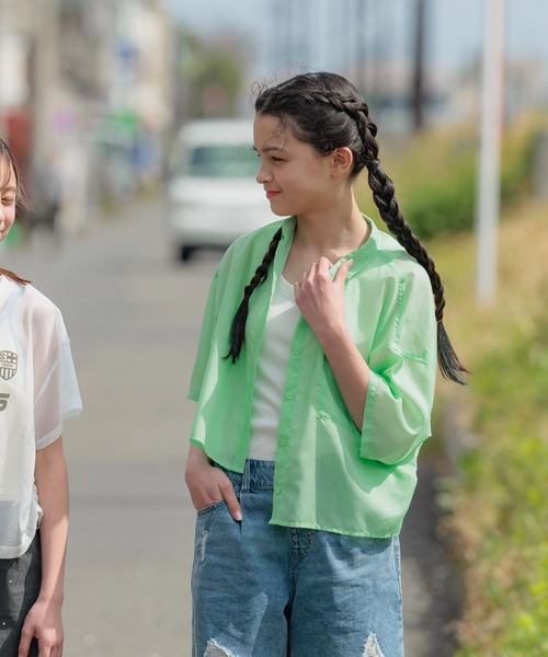 GLOBAL WORK（グローバルワーク）の「イージーDRYシアーシャツ半袖/452263（シャツ/ブラウス・キッズ・オフホワイト/チェック/パープル/グリーン/ブルー系その他・130cm/140cm/150cm/160cm）」の3枚目の写真