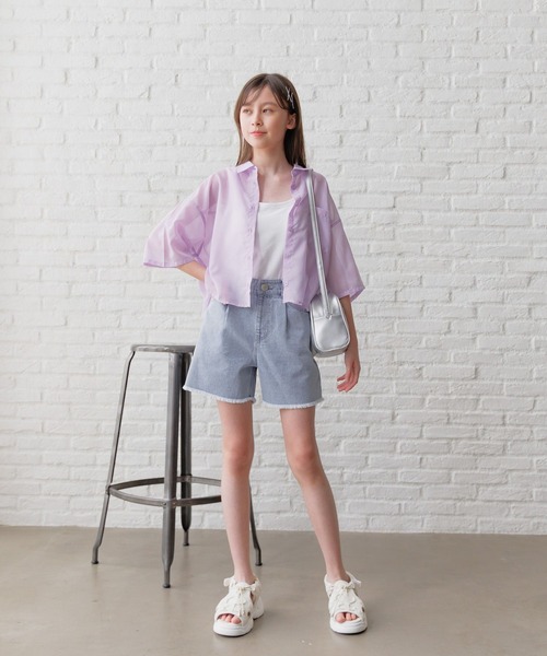 GLOBAL WORK（グローバルワーク）の「イージーDRYシアーシャツ半袖/452263（シャツ/ブラウス・キッズ・オフホワイト/チェック/パープル/グリーン/ブルー系その他・130cm/140cm/150cm/160cm）」の21枚目の写真